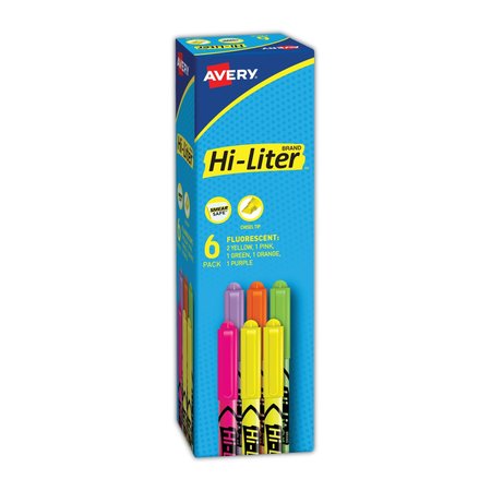 AVERY HI-LITER Pen-Style Highlighters, Chisel Tip, Assorted Colors, PK6 23565